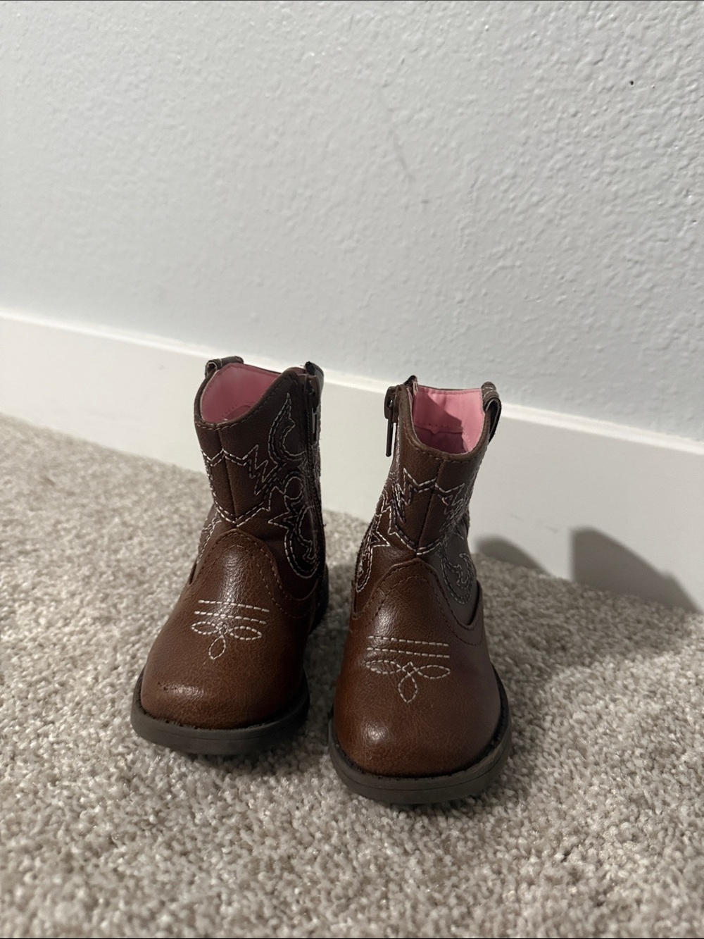 Brown Kids Western Boots with Pink Lining